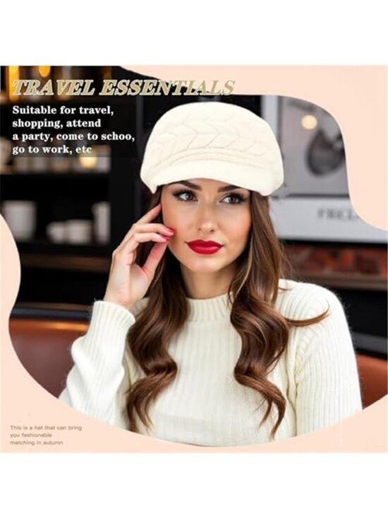 4 Pack Women\'s Winter Beanie Hats Thick Warm Knit Hat with Visor Brim main image 4
